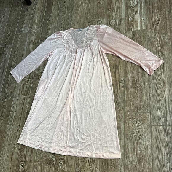 Vintage Vanity Fair Nightie Nylon Sleeveless Nightgown Pink M Silky Button Up - Picture 3 of 8